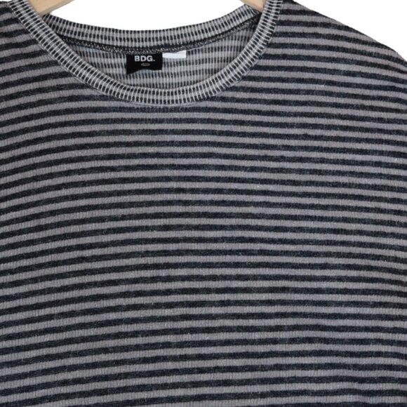 BDG by Urban Outfitters Womens L Striped Thermal Long Sleeve Shirt Gray Black - Picture 3 of 9